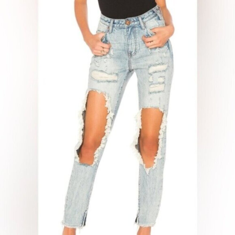 Free People OTS Skinny Jeans Distressed denim 26 boho festival punk grunge goth